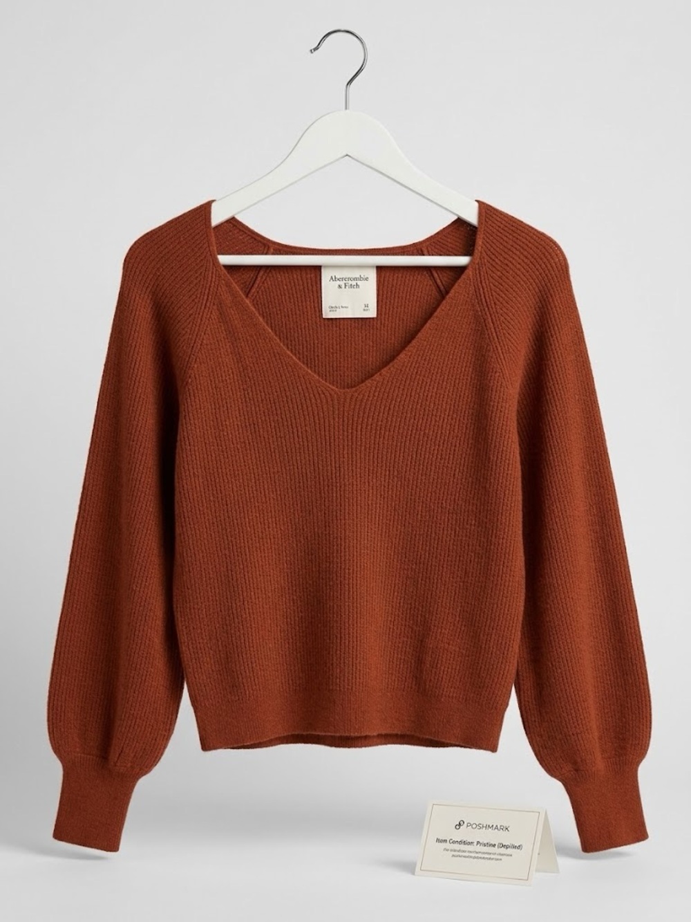 Abercrombie & Fitch Burnt Orange V-Neck Ribbed Sweater